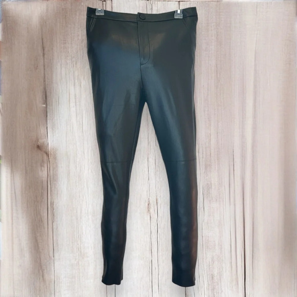 ZARA Womens Faux Leather Size M Ankle Zip High Waisted Black pants 4387/234 - Picture 3 of 11